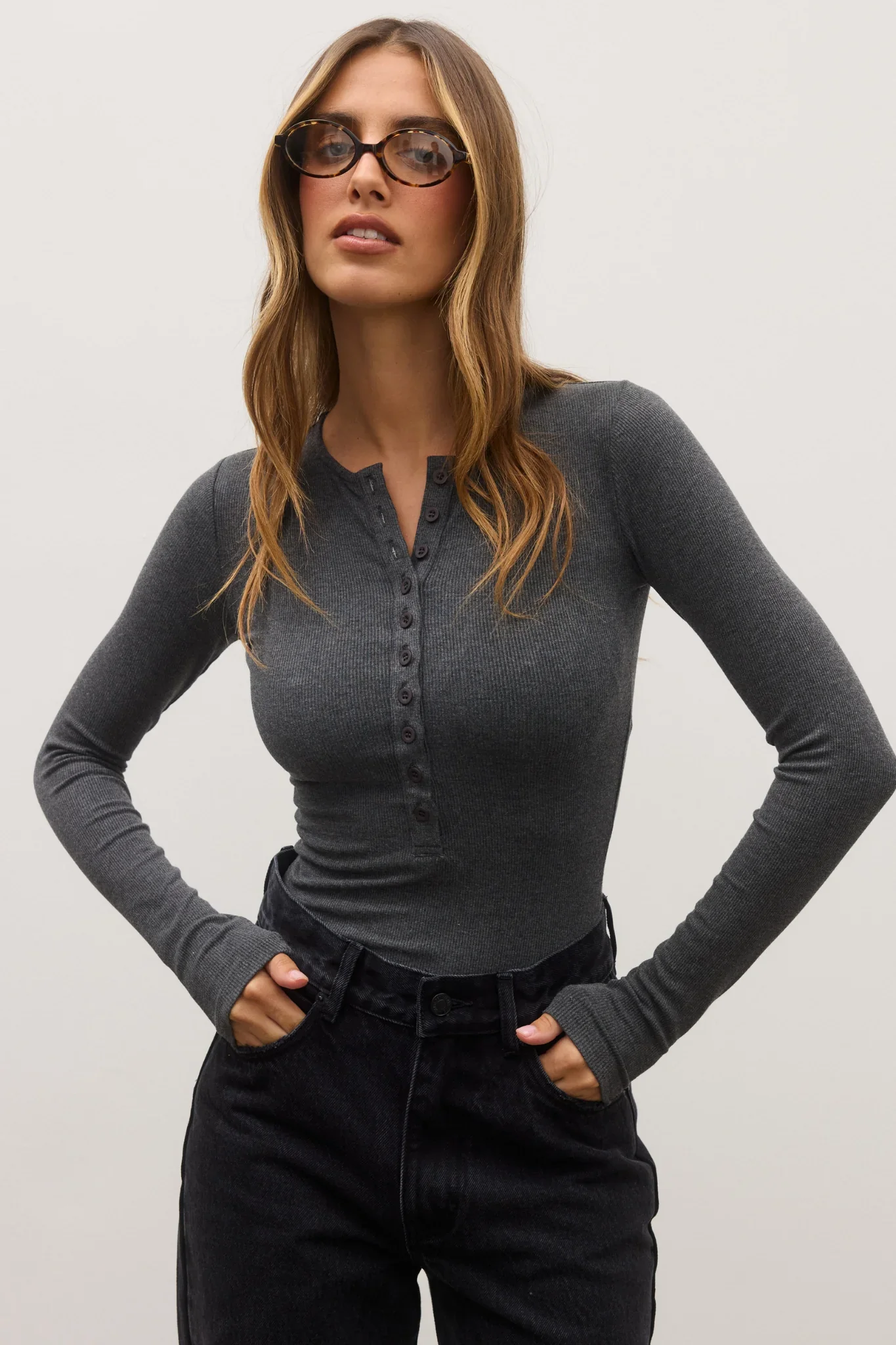 'BAYSE' LARA BODYSUIT - DARK HEATHER GREY - Image 5