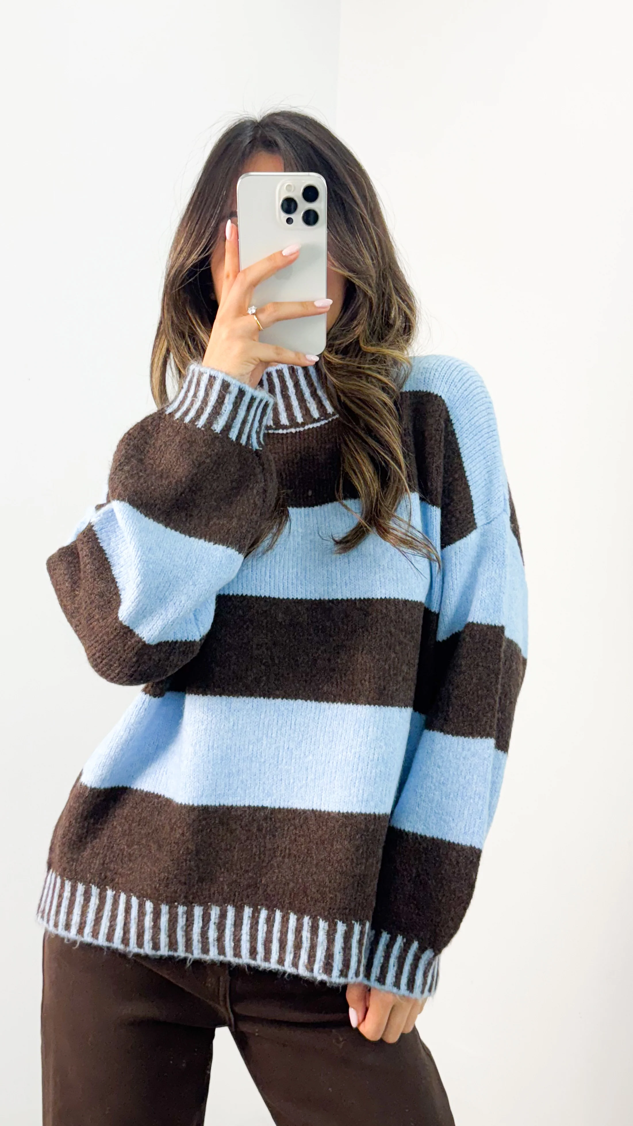 BESSIE BLOCK STRIPE KNIT - CHOCOLATE/BLUE - Image 6