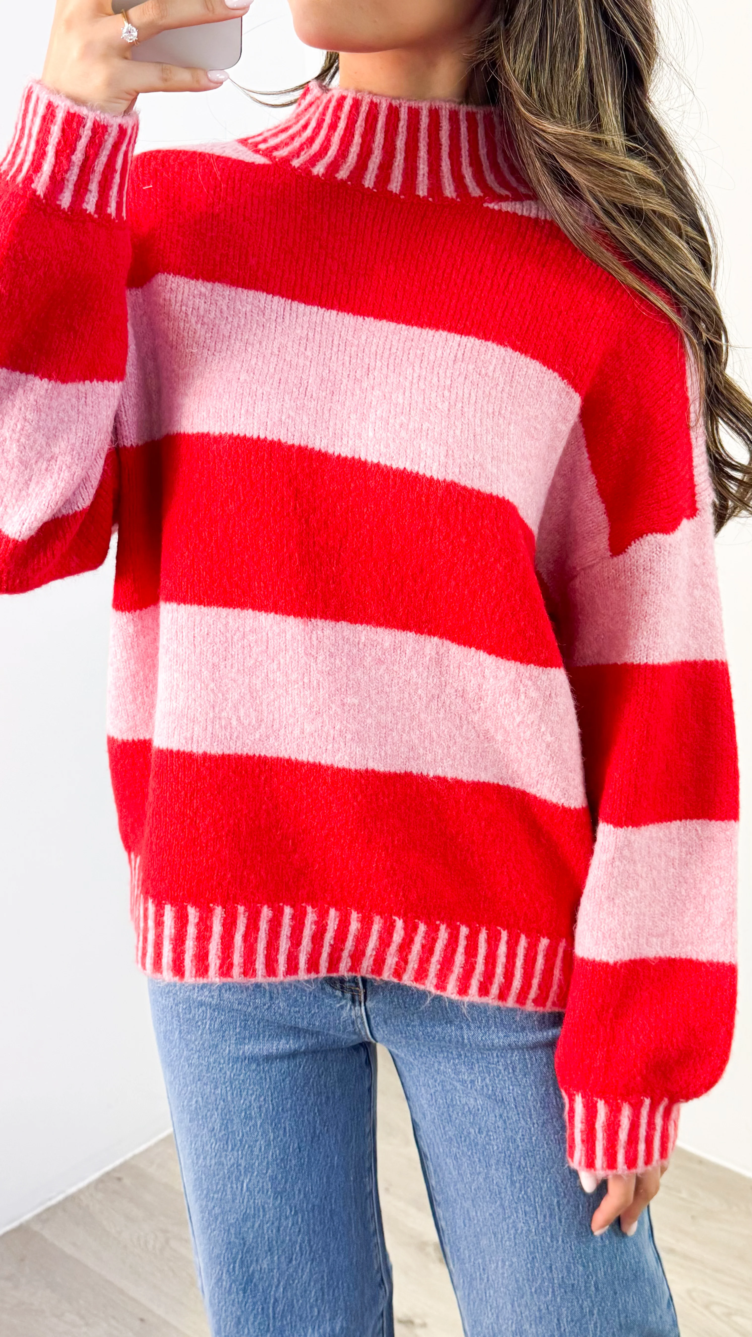BESSIE BLOCK STRIPE KNIT - PINK/RED - Image 5