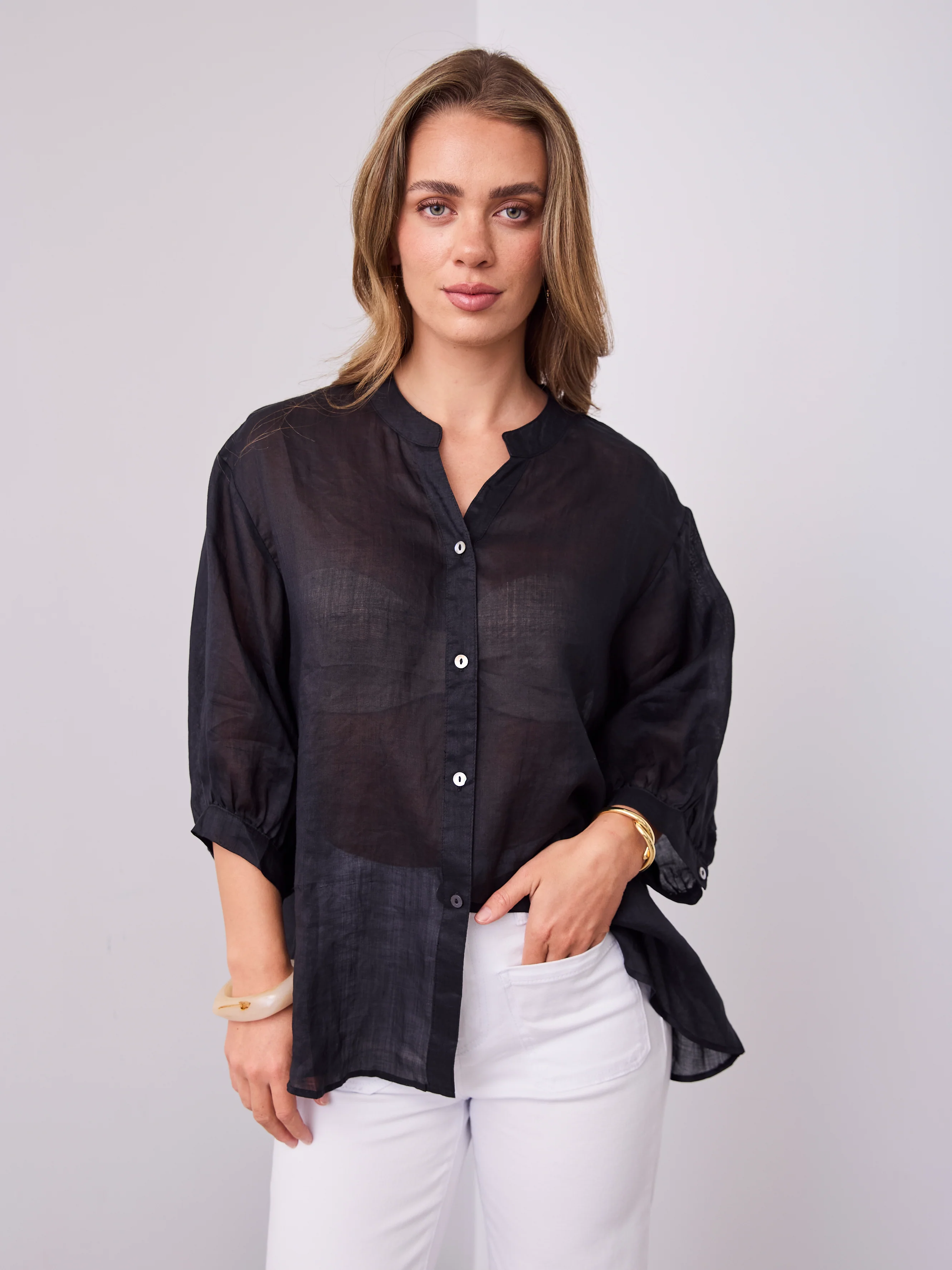 CATHY LINEN SHIRT - BLACK - Image 10