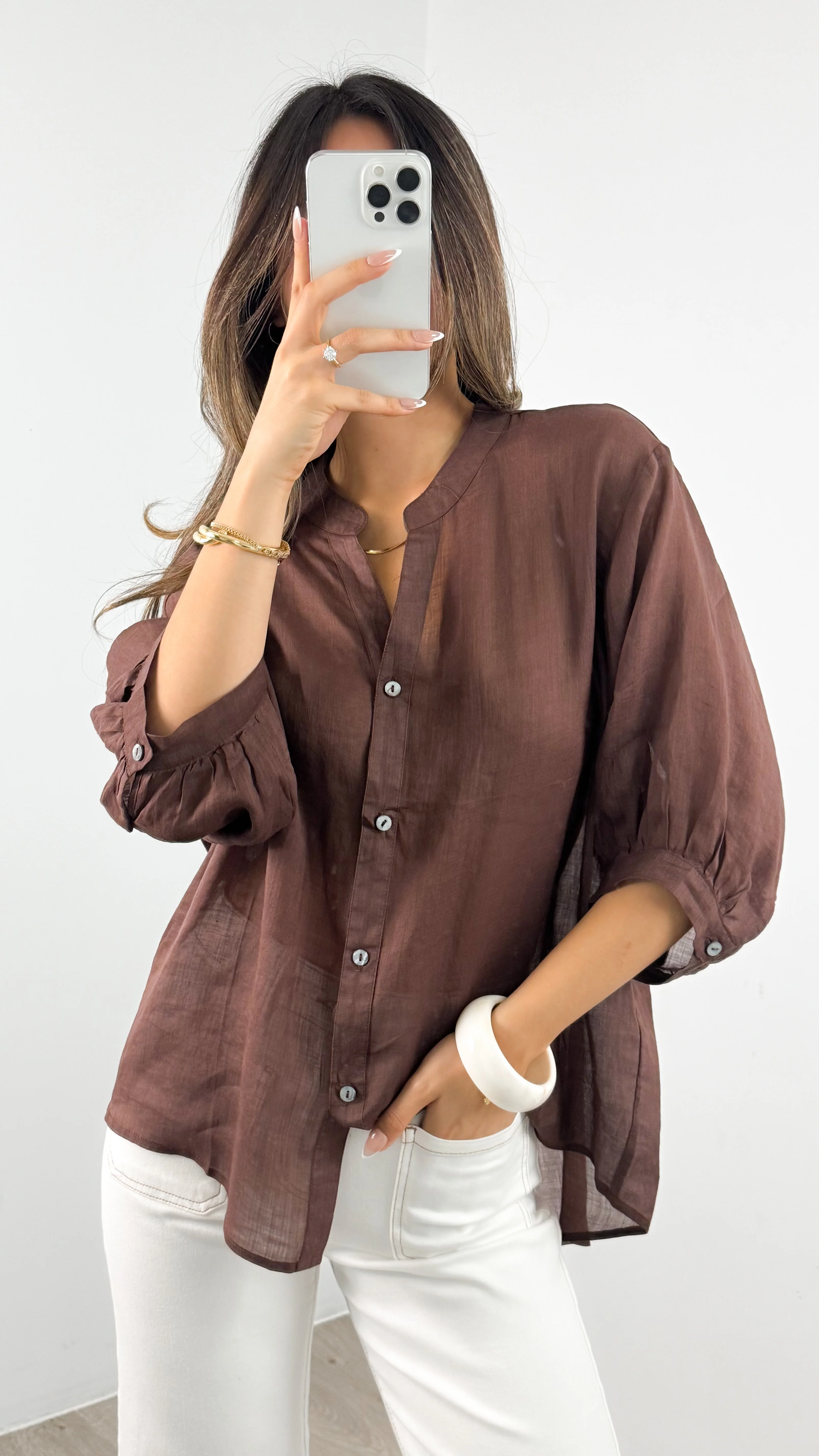 CATHY LINEN SHIRT - CHOCOLATE