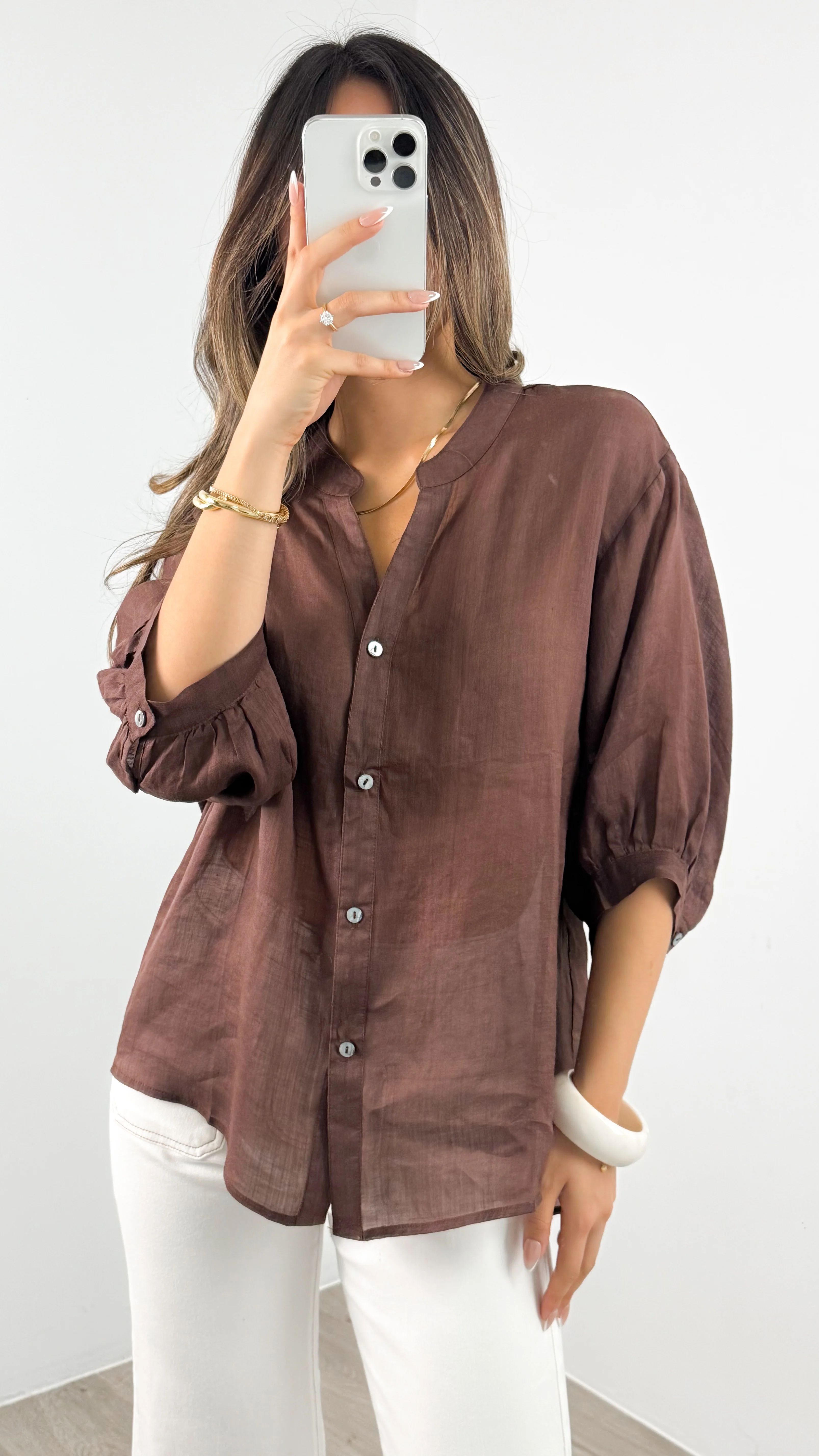 CATHY LINEN SHIRT - CHOCOLATE - Image 2