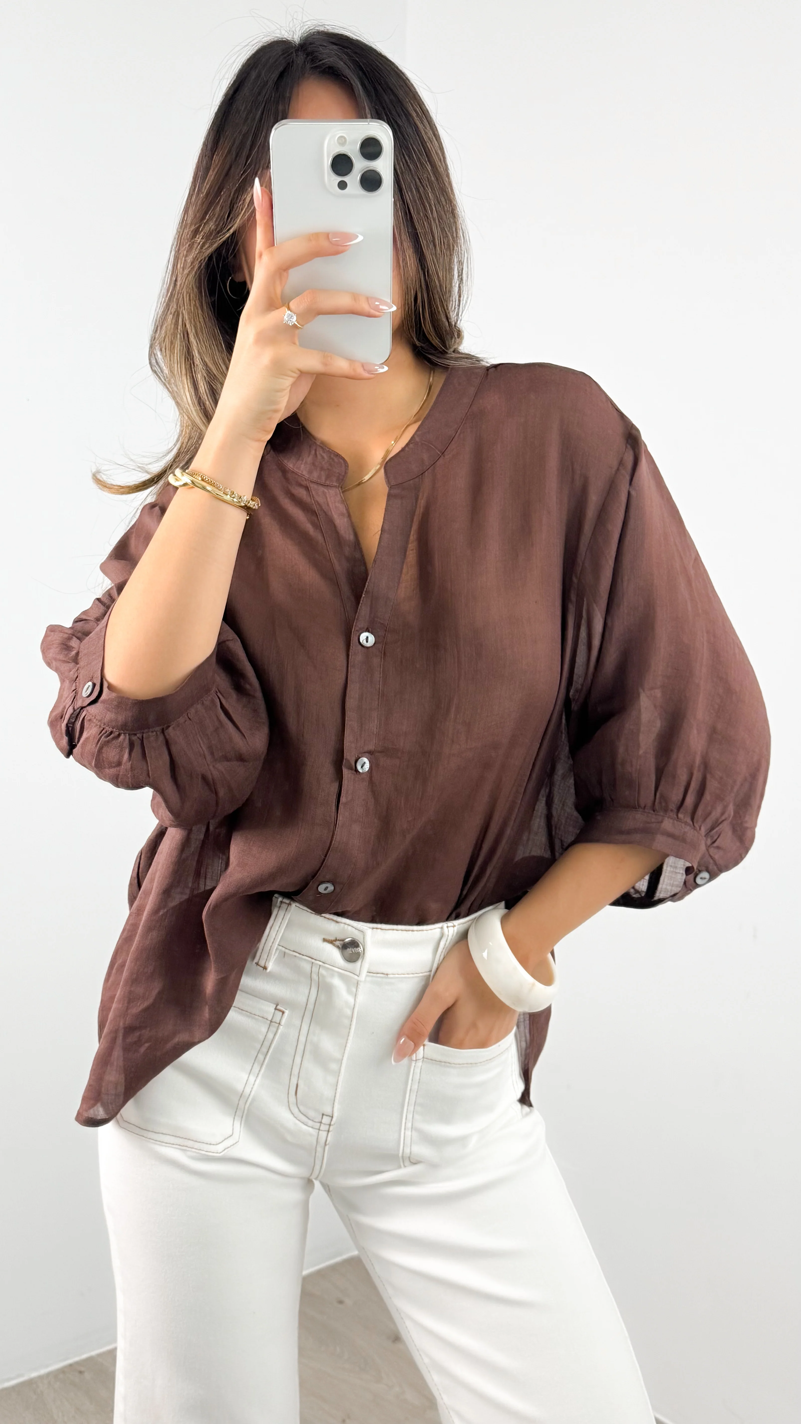 CATHY LINEN SHIRT - CHOCOLATE - Image 3