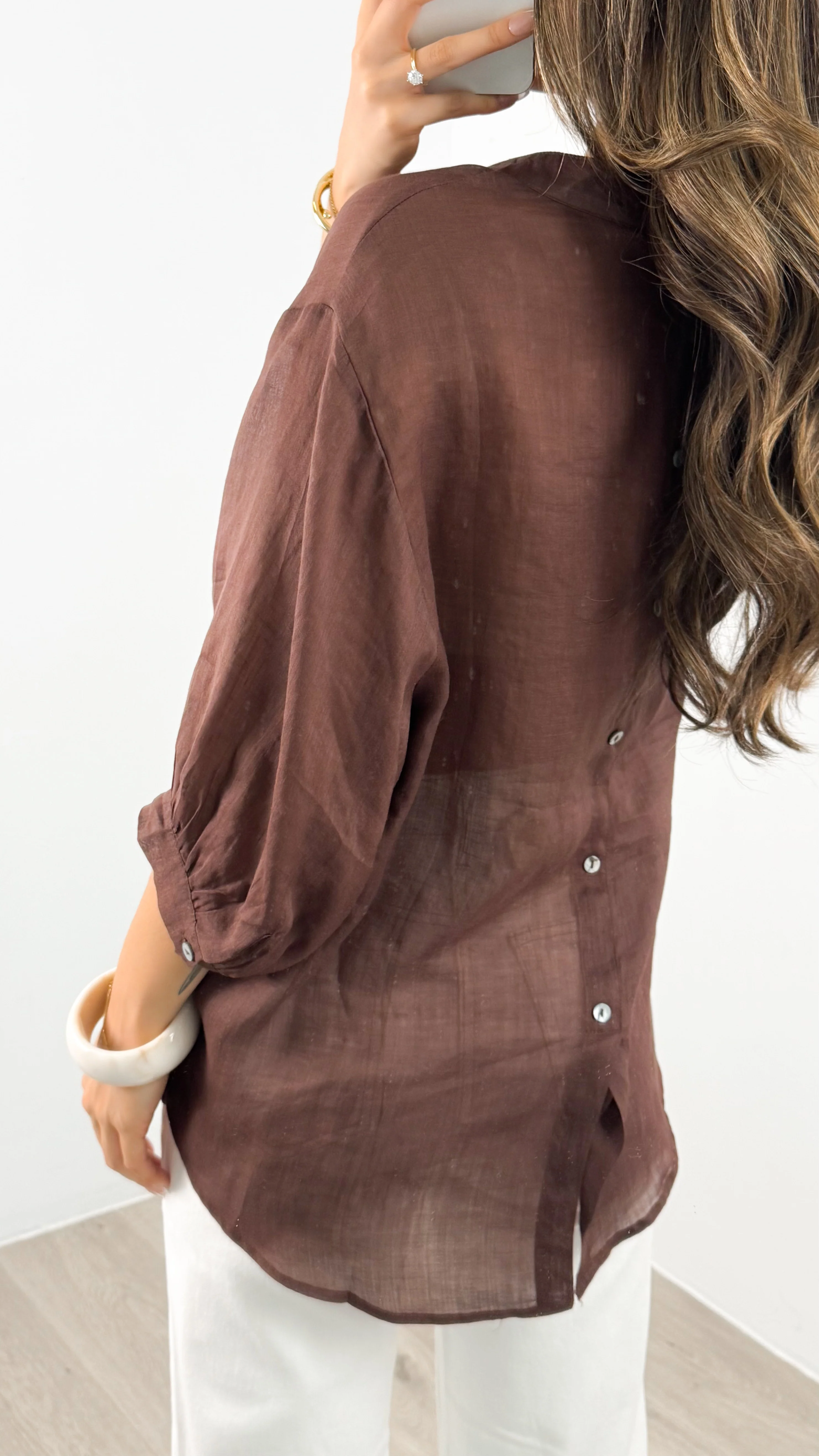 CATHY LINEN SHIRT - CHOCOLATE - Image 4