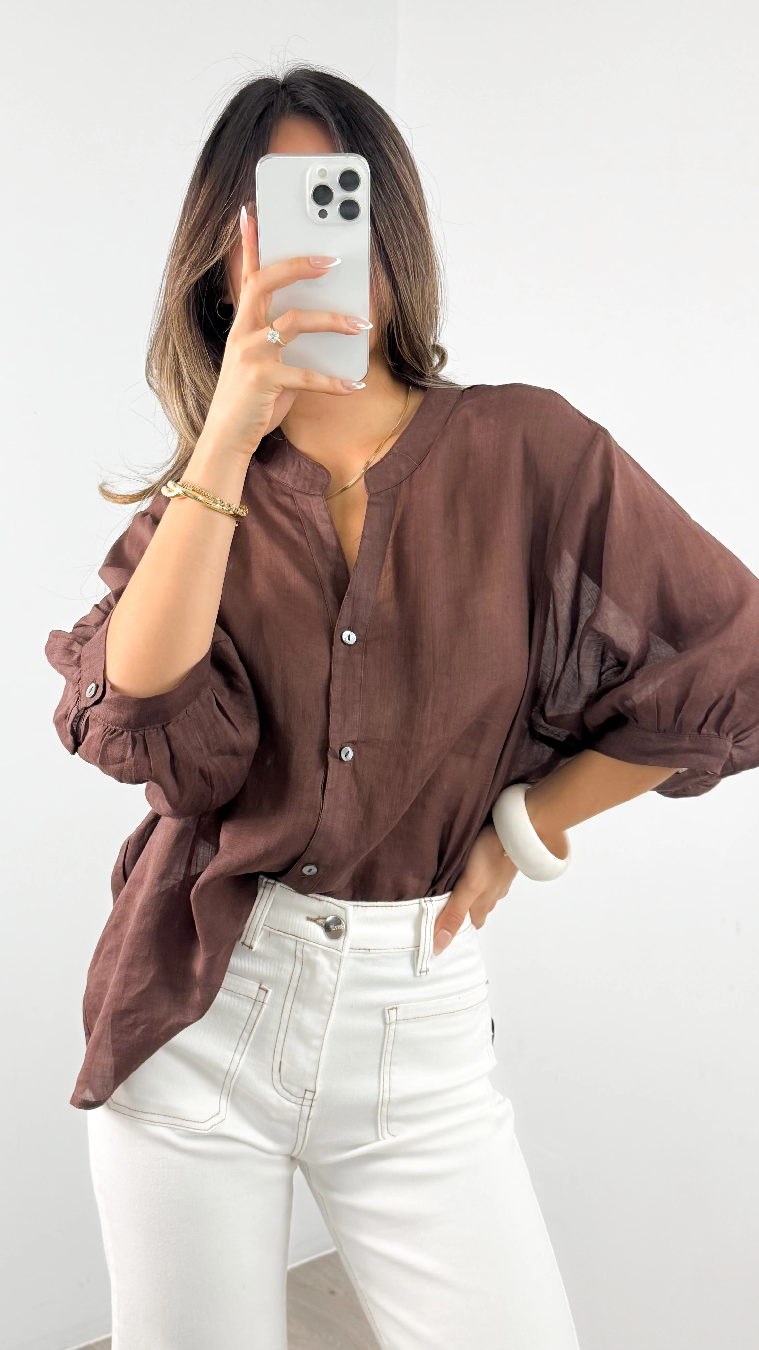 CATHY LINEN SHIRT - CHOCOLATE - Image 5
