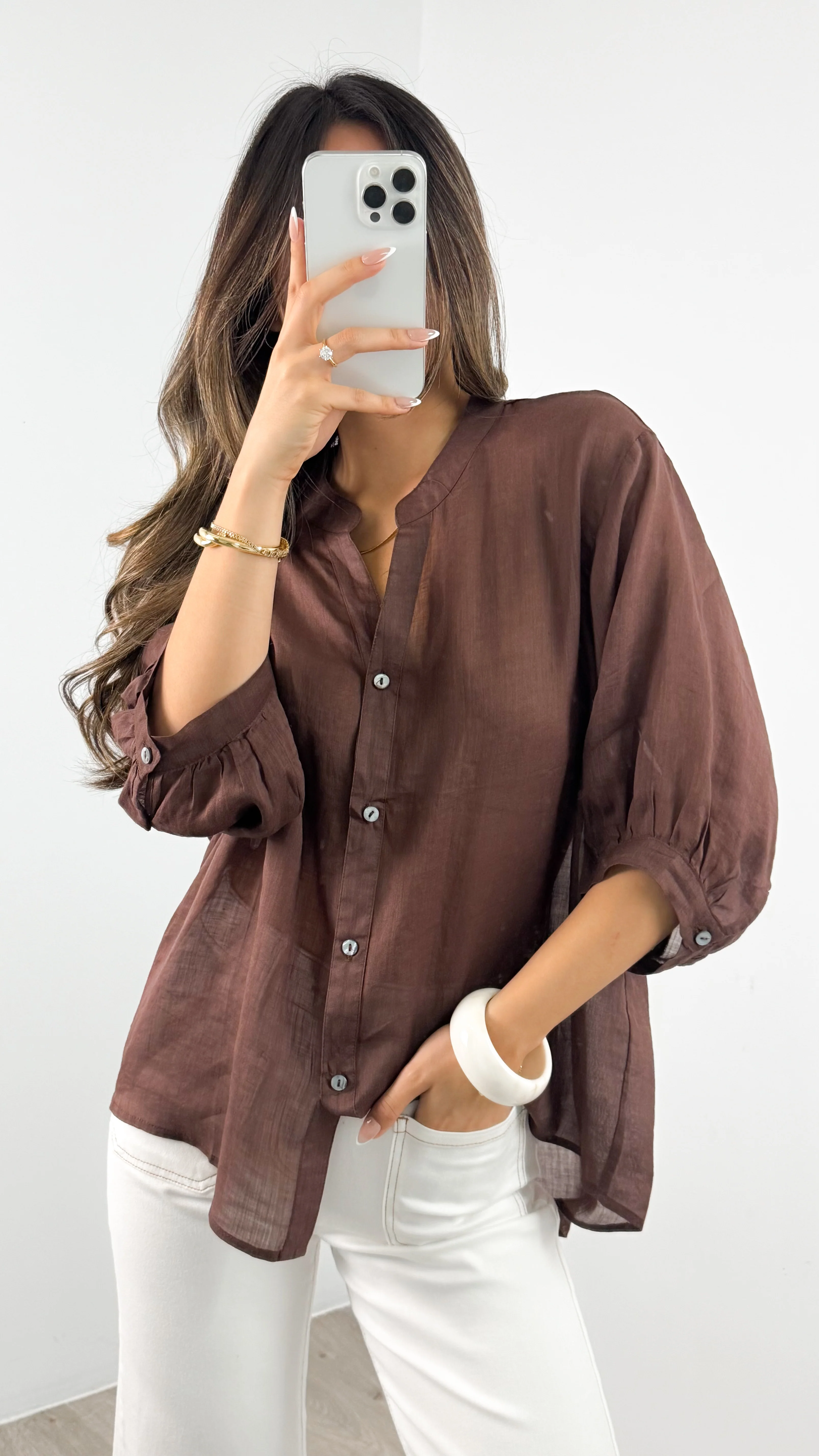 CATHY LINEN SHIRT - CHOCOLATE - Image 6