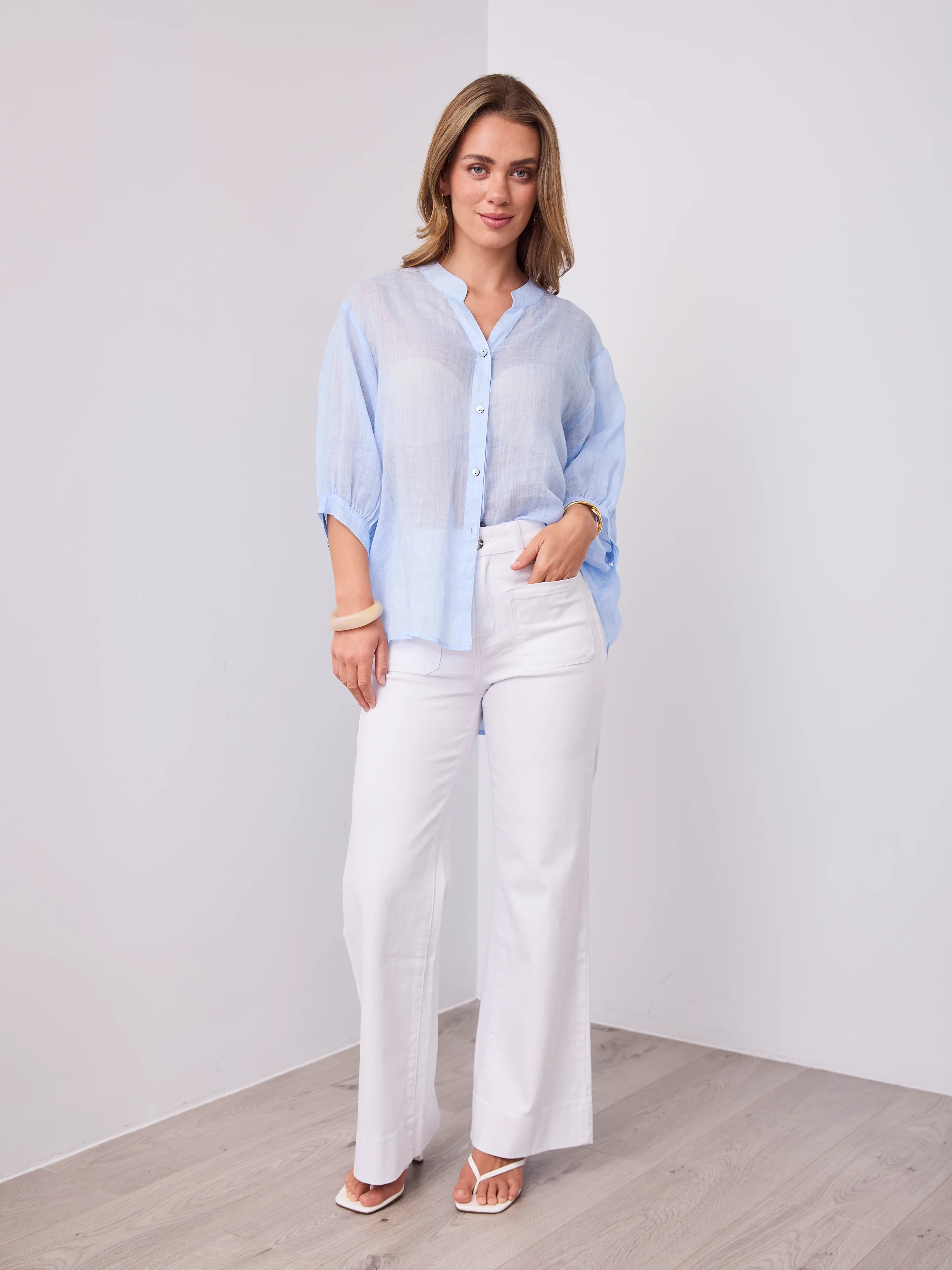 CATHY LINEN SHIRT - ICE BLUE - Image 3