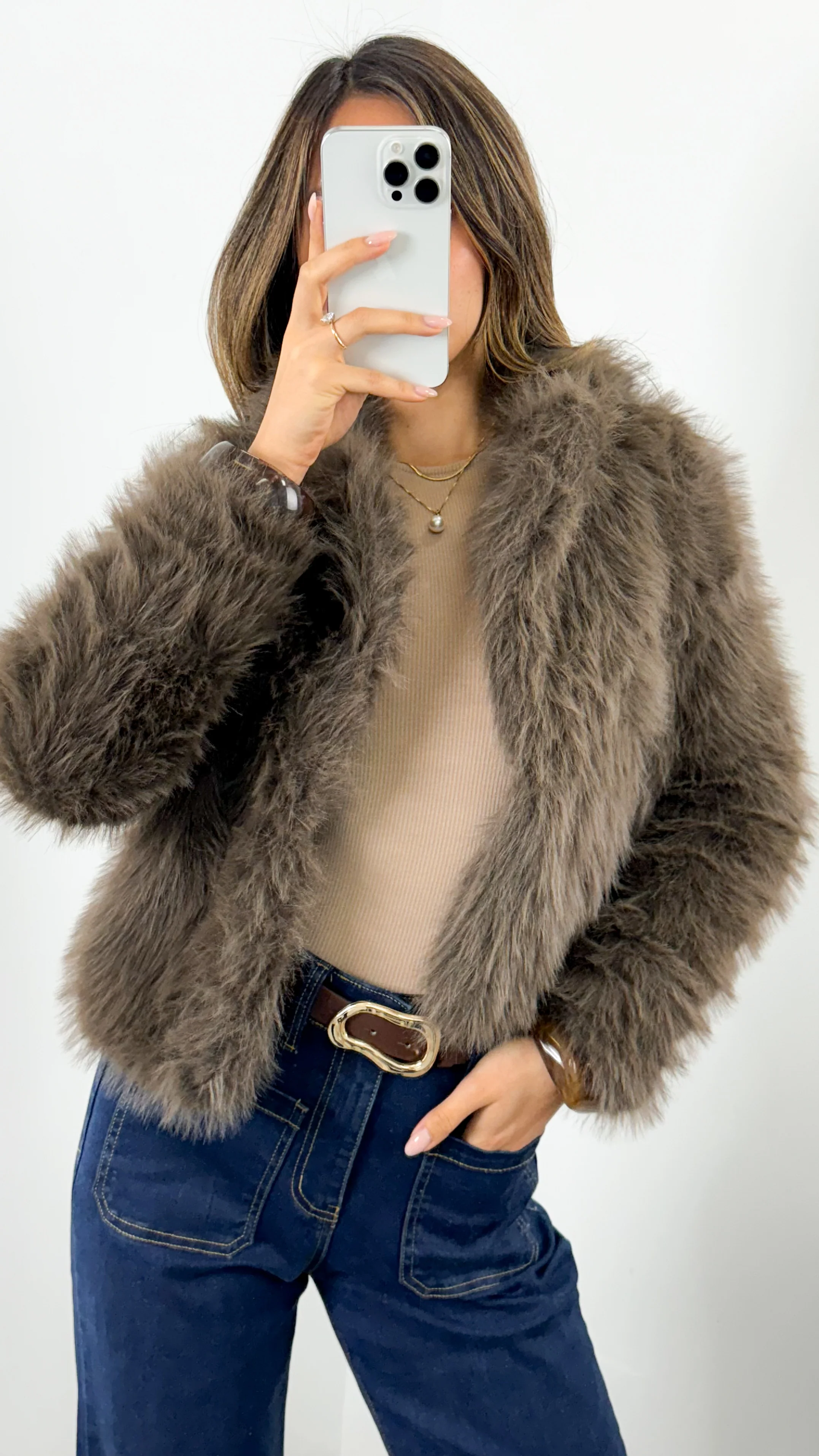 CHICAGO FAUX FUR JACKET - MOCHA - Image 12