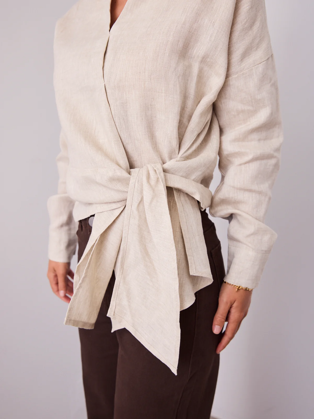 COMO LONG SLEEVE LINEN SHIRT - NATURAL - Image 4