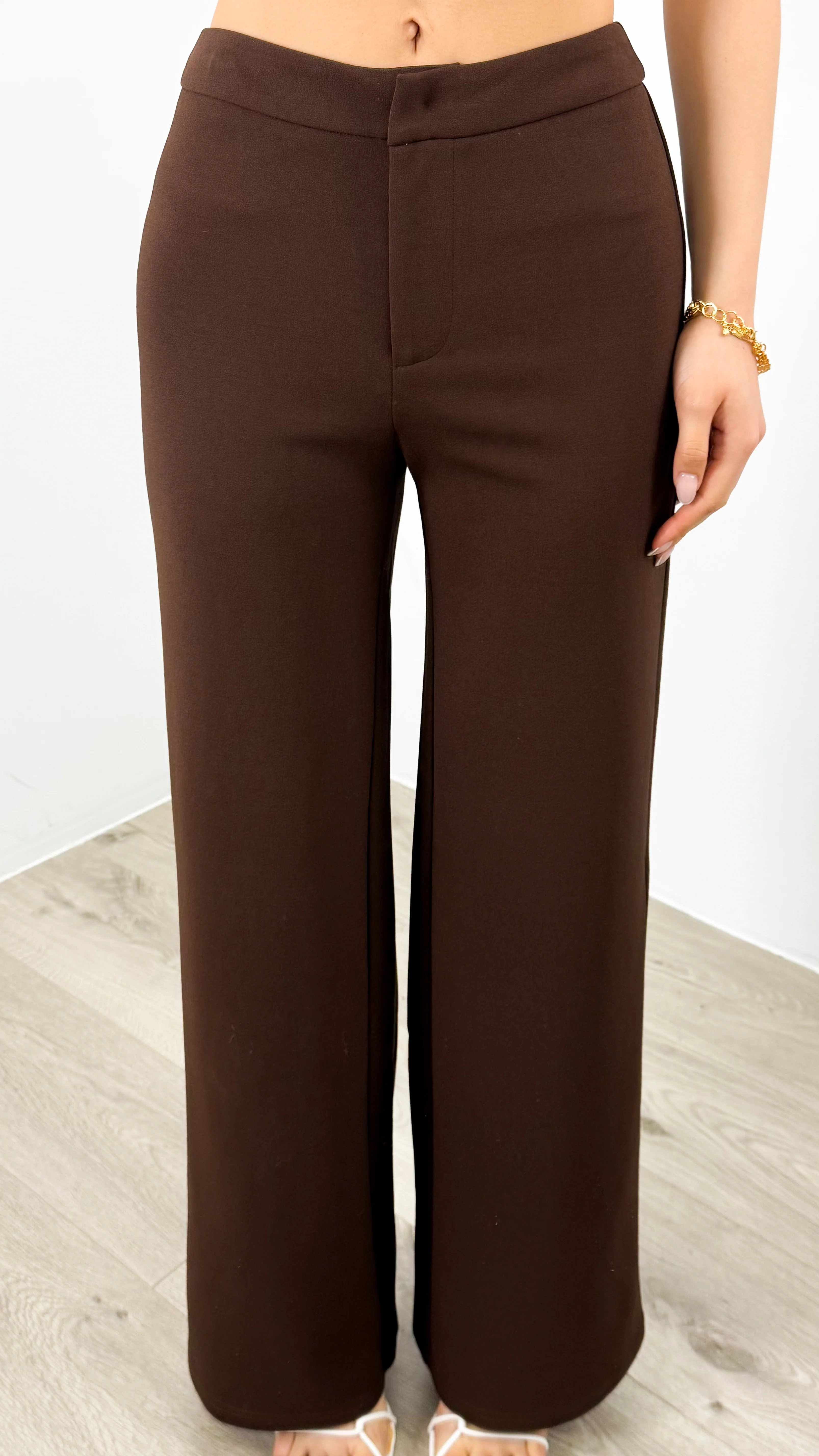 DALTON STRETCH JERSEY HIGH WAISTED STRAIGHT LEG PANT - CHOCOLATE - Image 2