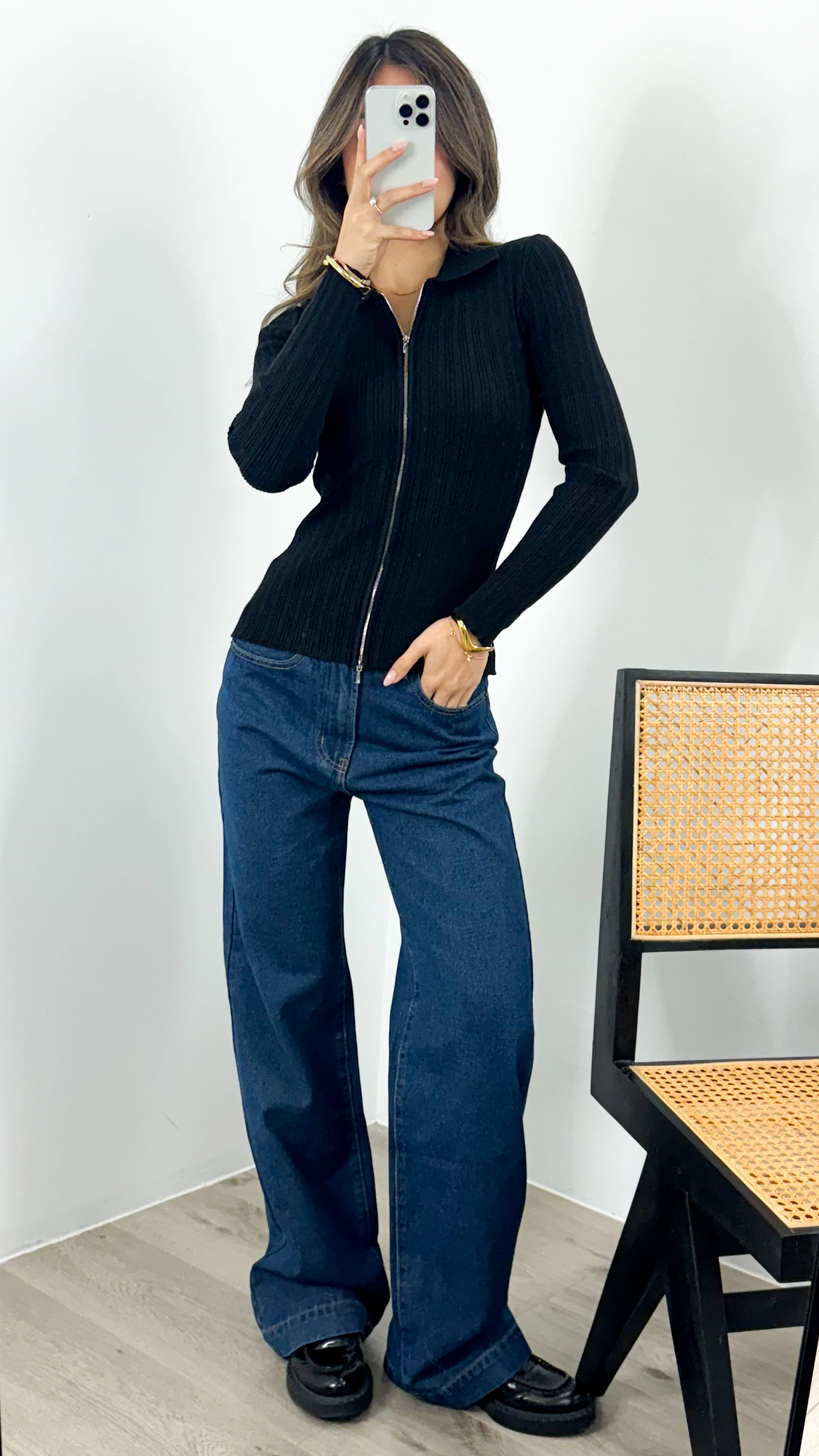 DENISE ZIP KNIT - BLACK - Image 4