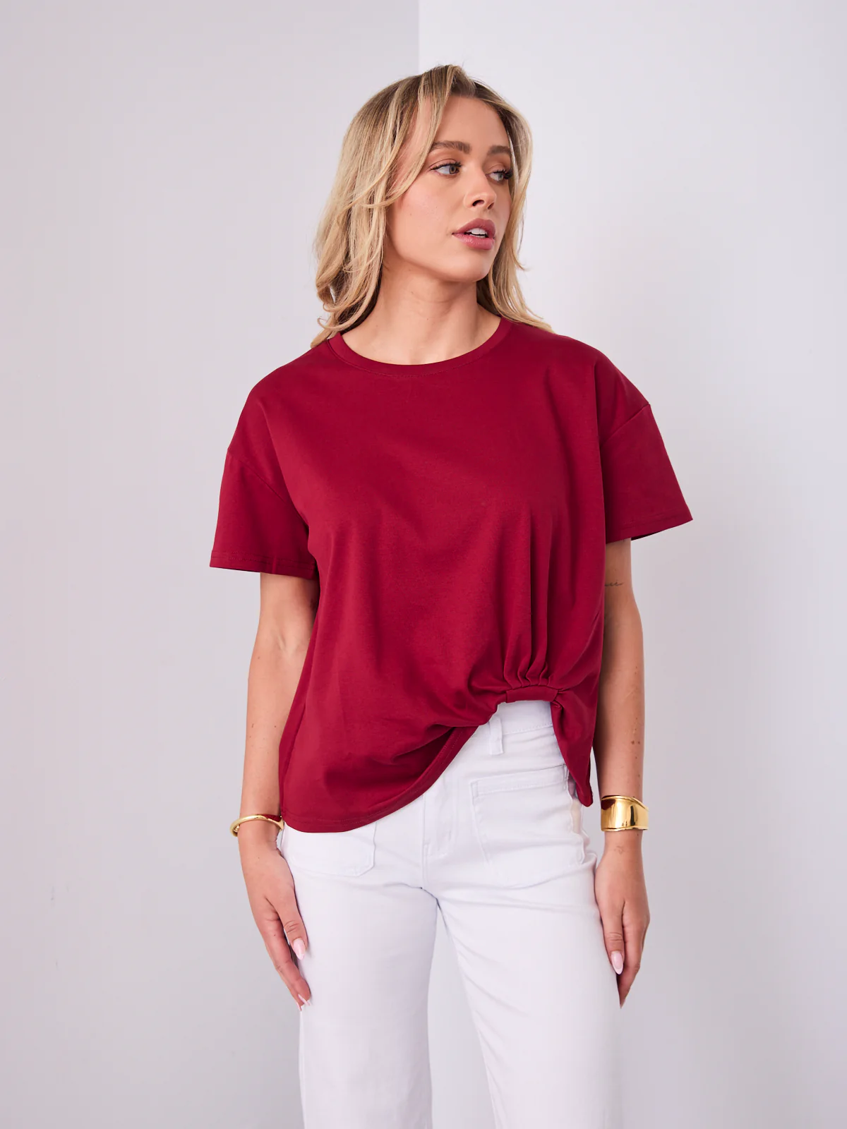 ESTHER EASY TUCK TEE - WINE - Image 8