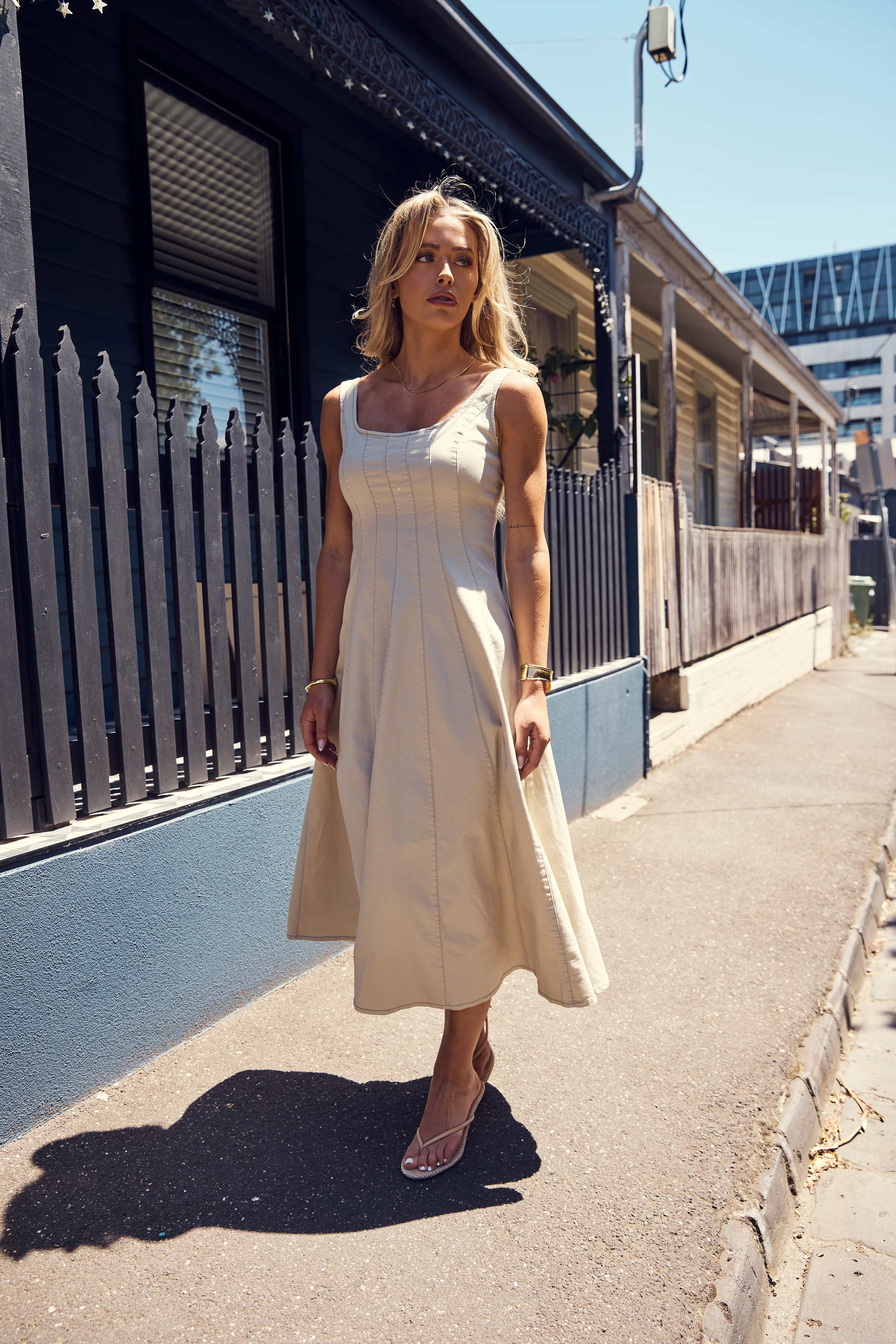 EVE DENIM DRESS - BEIGE - Image 9