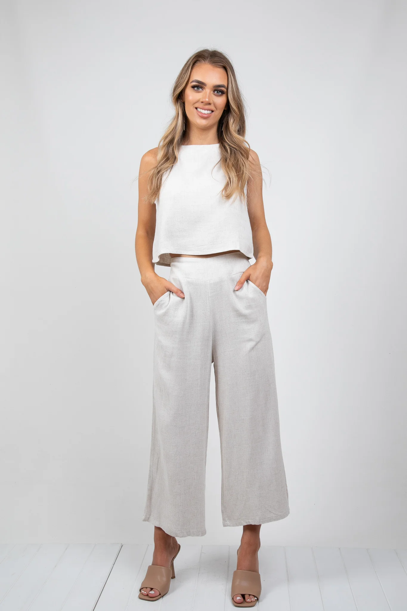 MEMPHIS 7/8 LINEN PANTS - BEIGE - Image 6