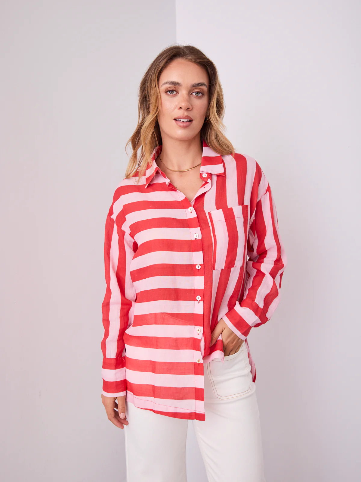 LAINE LINEN SHIRT - PINK/RED - Image 14