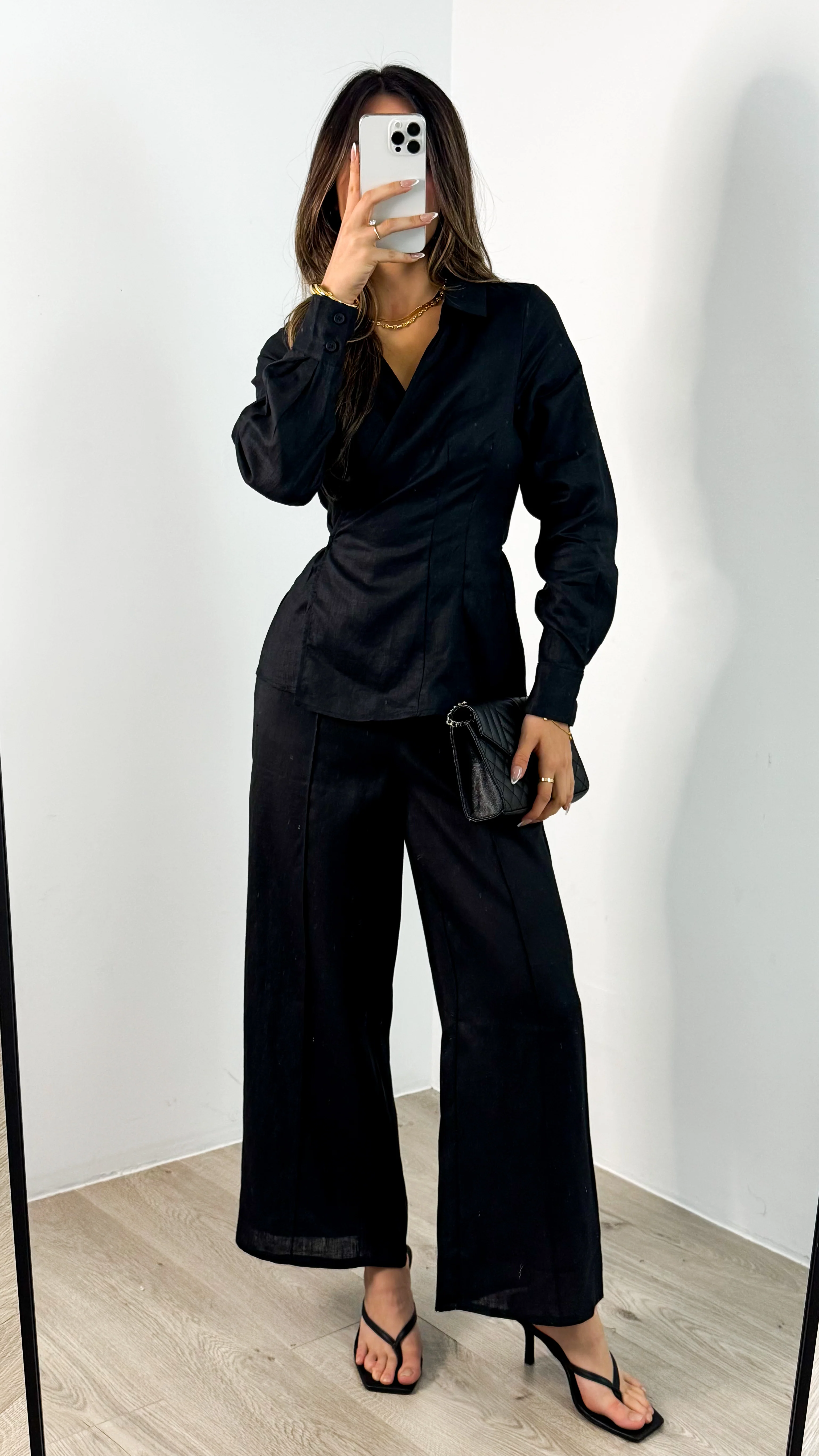 BAKER WRAP LINEN SHIRT - BLACK - Image 7